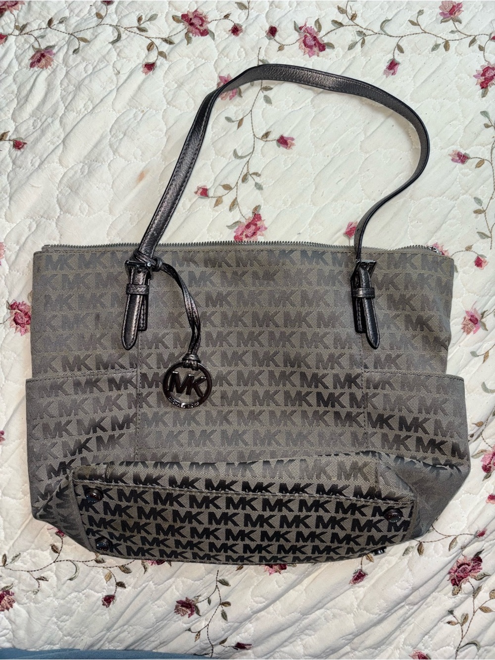 Michael Kors Gray MK Signature Tote with Charm